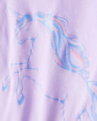 Girls Unicorn Print 100% Cotton Long-Sleeve 4-Piece Pajamas - Purple, image 2 of 5 slides