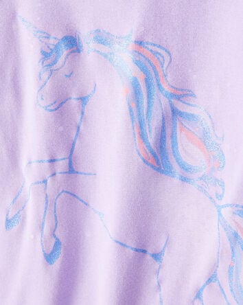 Girls Unicorn Print 100% Cotton Long-Sleeve 4-Piece Pajamas - Purple, 