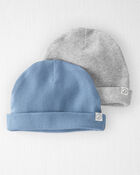 Baby 2-Pack Organic Cotton Rib Caps, image 1 of 4 slides