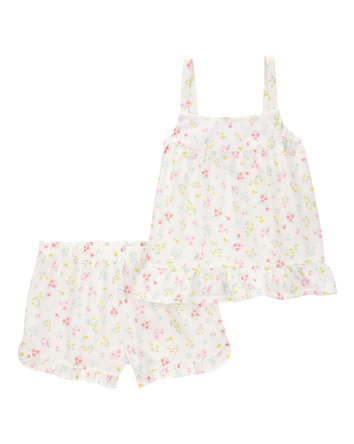 Girls Floral Loose Fit 2-Piece Pajamas - White, 