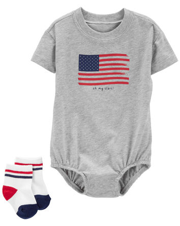 Baby American Flag Bodysuit & Socks Set, 
