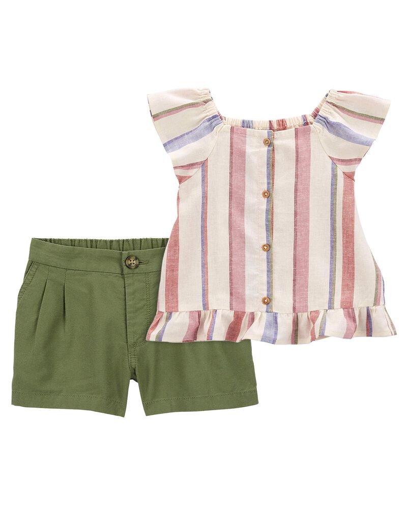 Toddler 2-Piece Striped Linen Top & Linen Shorts Set, image 1 of 5 slides
