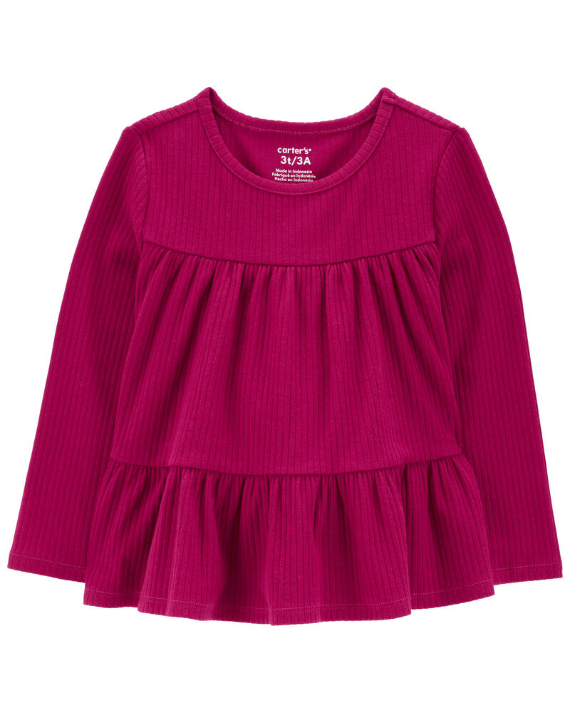 Toddler Tiered Long-Sleeve Ribbed Top, image 1 of 3 slides