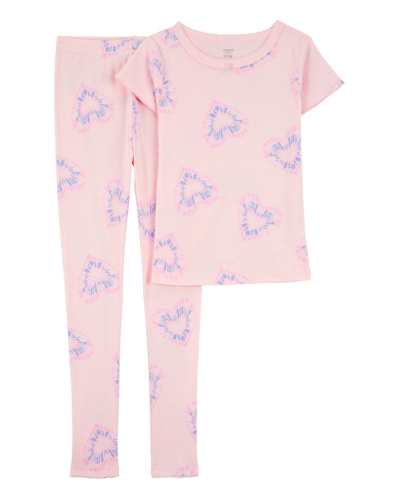 Girls 2-Piece Tie-Dye Hearts 100% Snug Fit Cotton Pajamas - Pink, image 1 of 3 slides