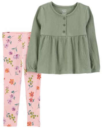 Baby 2-Piece Crinkle Jersey Top & Floral Legging Set, 