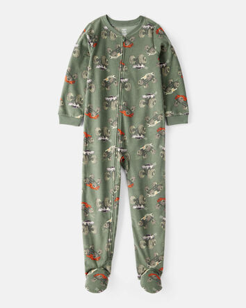 Kid 1-Piece Monster Truck Fleece Footie Pajamas - Green, 