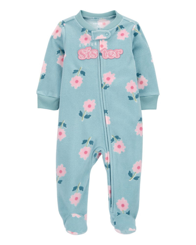 Baby Little Sister Zip-Up Fleece Footie Sleep & Play Pajamas, image 1 of 4 slides