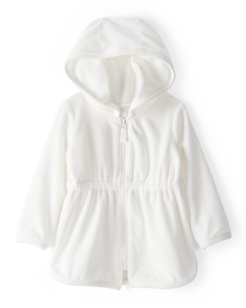 Baby Girl Hooded Terry Cloth Swim Cover-Up Dress - White, 