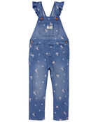 Toddler Girl Floral Print Ruffle Stretch Denim Overalls, image 1 of 5 slides