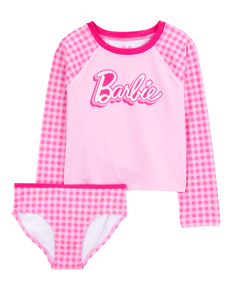 Kid Barbie™ 2-Piece Rashguard Swimsuit Set - Pink, image 1 of 2 slides