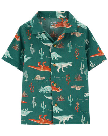 Baby Button-Front Dinosaur-Print Shirt, 