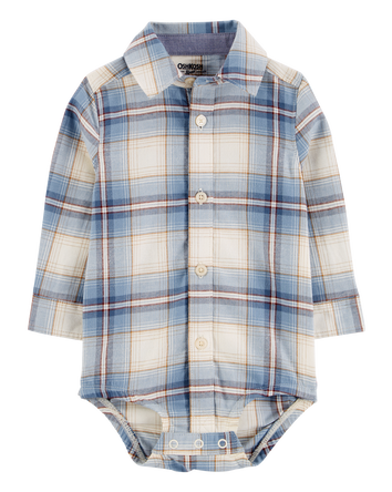 Baby Plaid Button-Front Bodysuit, 