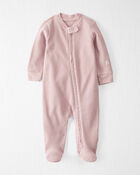 Baby Waffle Knit Sleep & Play Pajamas Made with Organic Cotton in Perfect Pink, image 1 of 4 slides