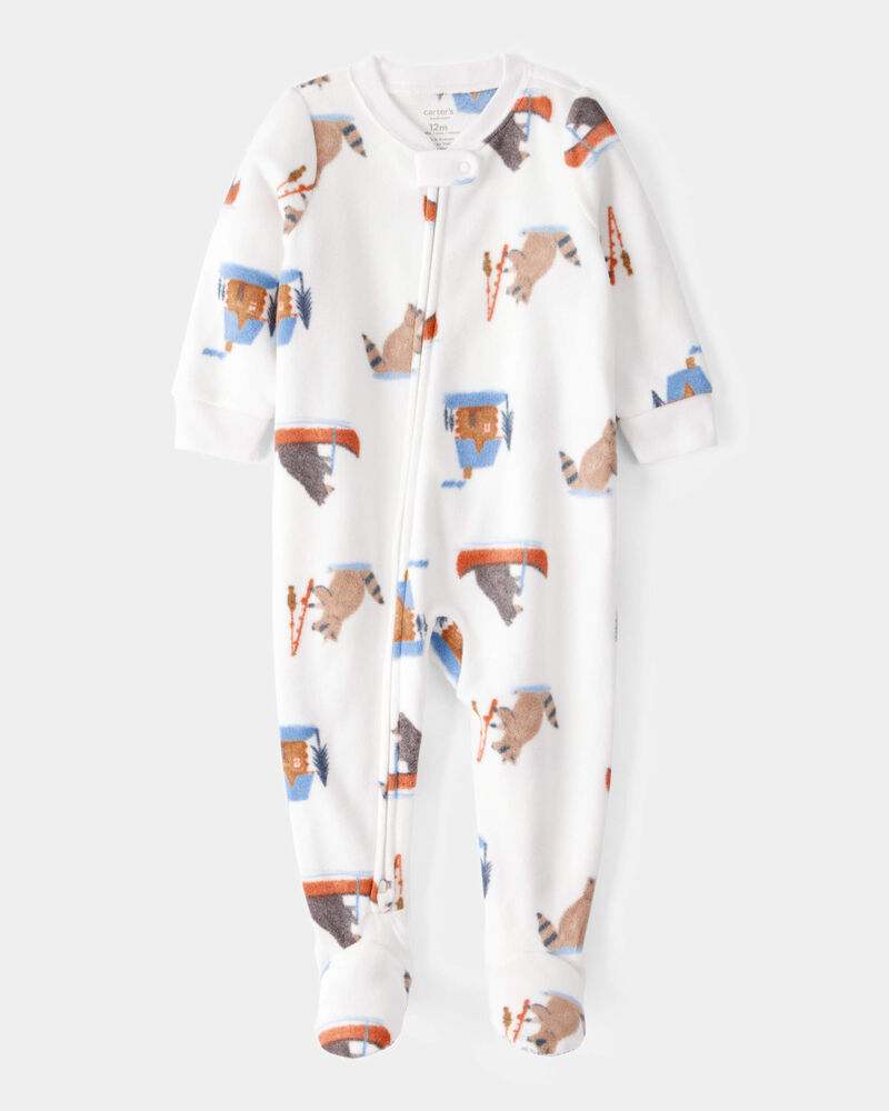Baby 1-Piece Woodland Creatures Fleece Footie Pajamas - Ivory, image 1 of 3 slides