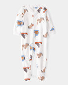 Baby 1-Piece Woodland Creatures Fleece Footie Pajamas - Ivory, image 1 of 3 slides