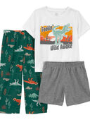Green - Toddler 3-Piece Dinosaur Loose Fit Pajamas