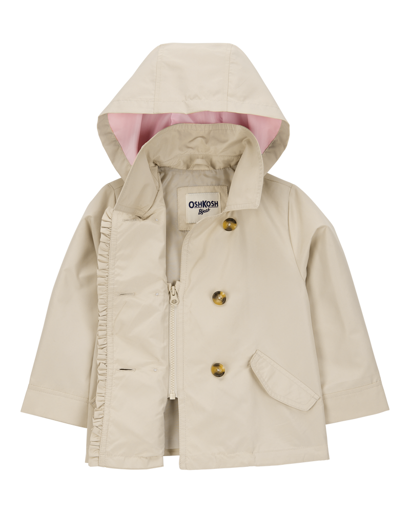 Toddler Ruffle Trench Coat - Khaki, image 2 of 5 slides