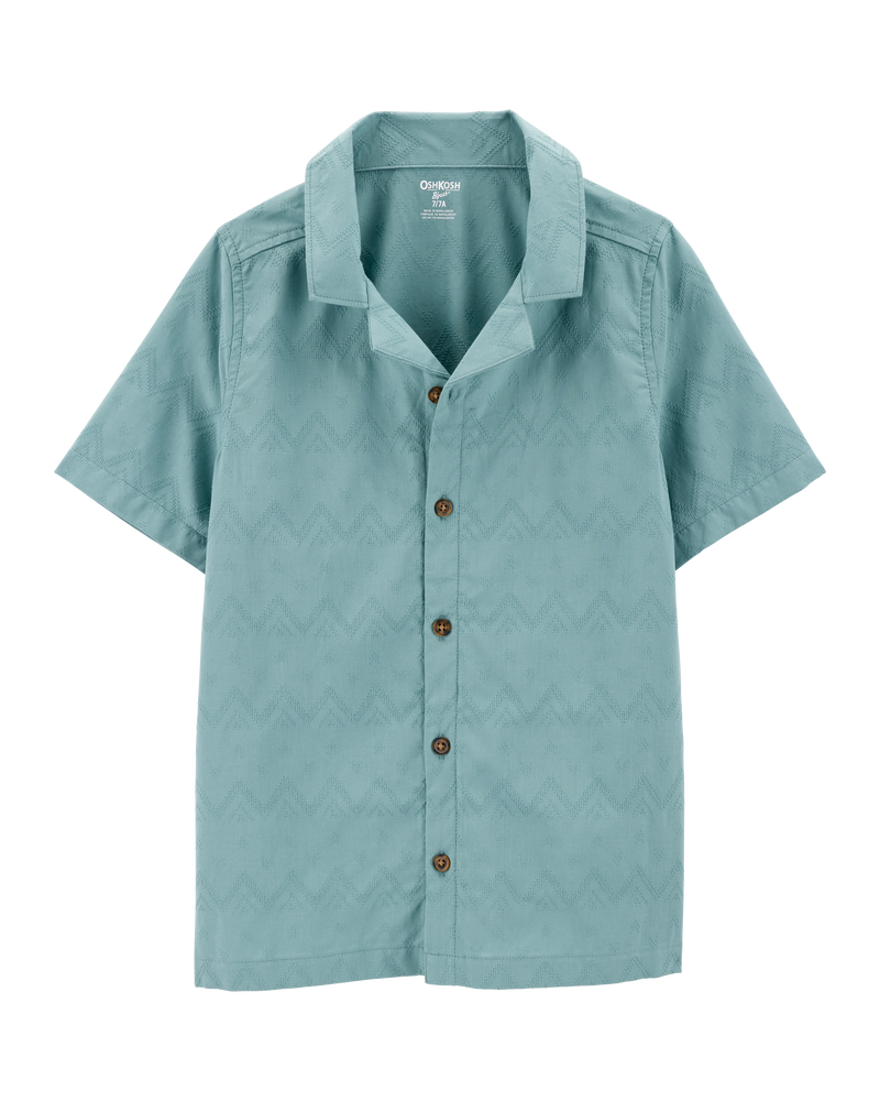 Kid Chevron Print Short-Sleeve Button-Down - Teal, image 1 of 4 slides