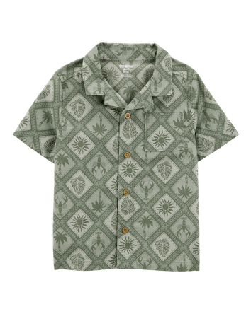 Toddler Tile Print Button-Down Shirt - Green, 
