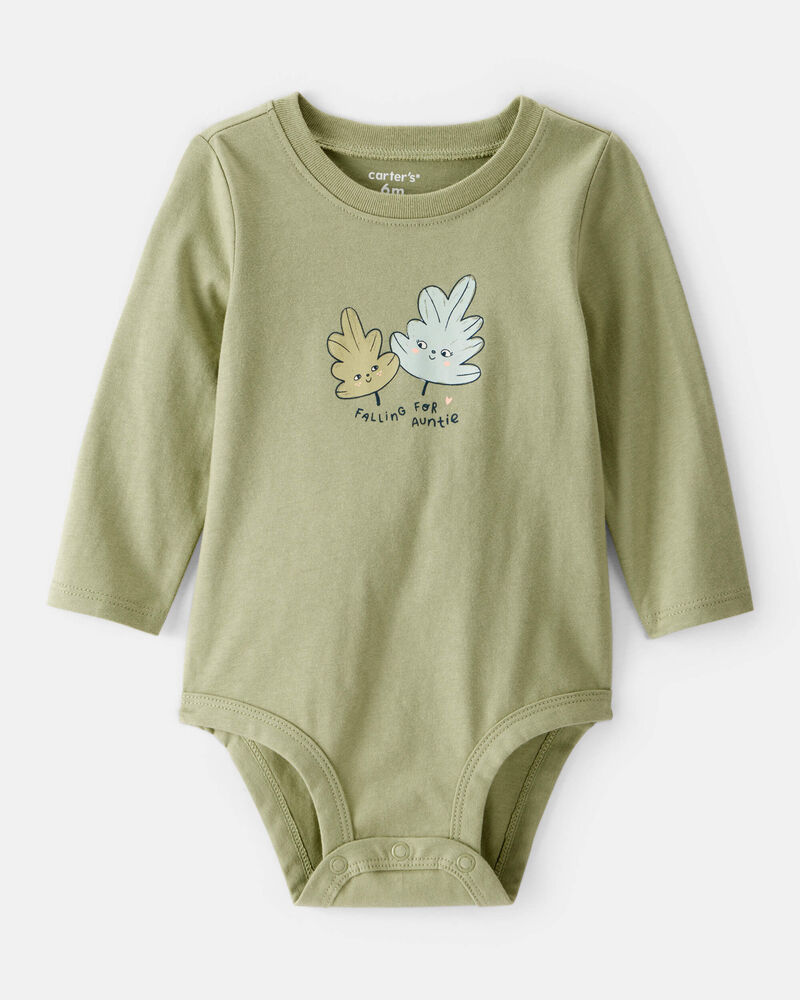Baby Girl Auntie Cotton Long-Sleeve Graphic Bodysuit - Green, image 1 of 3 slides