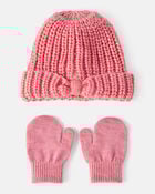 Toddler Girl 2-Piece  Shimmer Winter Hat & Mittens - Pink, image 1 of 3 slides