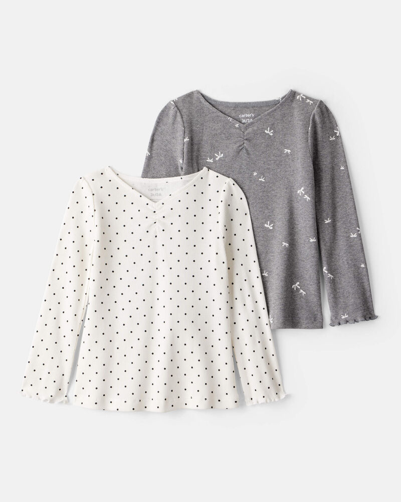 Toddler Girl 2-Pack Bow Print Cotton Long-Sleeve Tops, image 1 of 4 slides