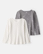 Toddler Girl 2-Pack Bow Print Cotton Long-Sleeve Tops, image 1 of 4 slides