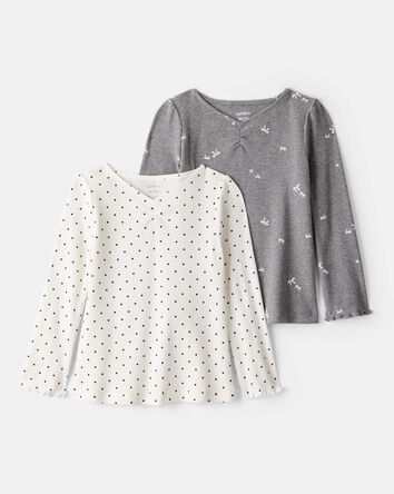 Toddler Girl 2-Pack Bow Print Cotton Long-Sleeve Tops, 