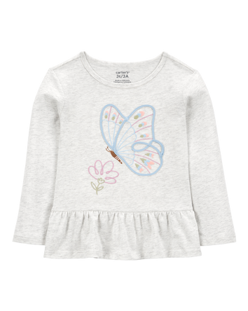 Baby Butterfly Long-Sleeve Peplum Top - Grey, 