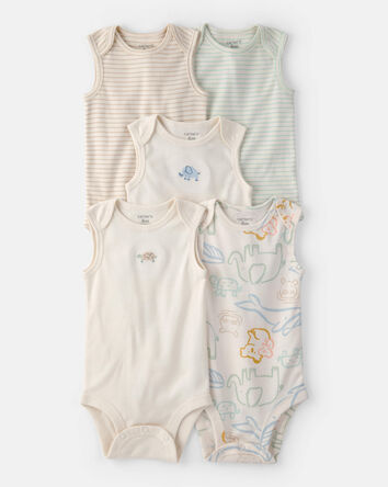 Baby 5-Pack Sleeveless Multipack Animal Bodysuits - Cream, 