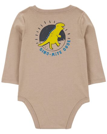 Dino-Mite Dude Dinosaur Long-Sleeve Bodysuit, 