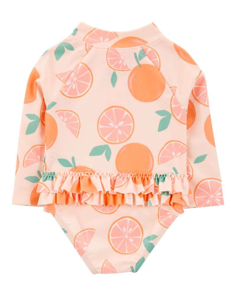 Baby Girl 1-Piece Orange Slice Long-Sleeve Rashguard Swimsuit, image 3 of 5 slides