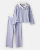 Girls 2-Piece French Terry Long-Sleeve Tee & Pant Set - Blue, image 1 of 4 slides