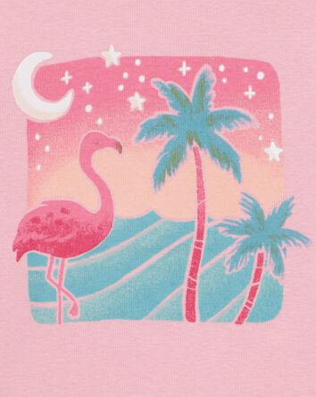 Baby Flamingo Print Snug Fit Ribbed 4-Piece Pajamas, 