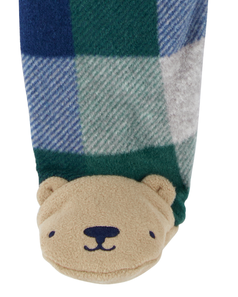 Baby Plaid Bear Fleece Zip-Up Footie Sleep & Play Pajamas, image 2 of 5 slides