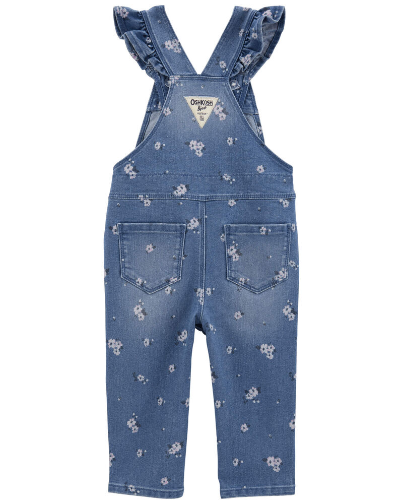 Baby Floral Print Ruffle Stretch Denim Overalls, image 2 of 5 slides