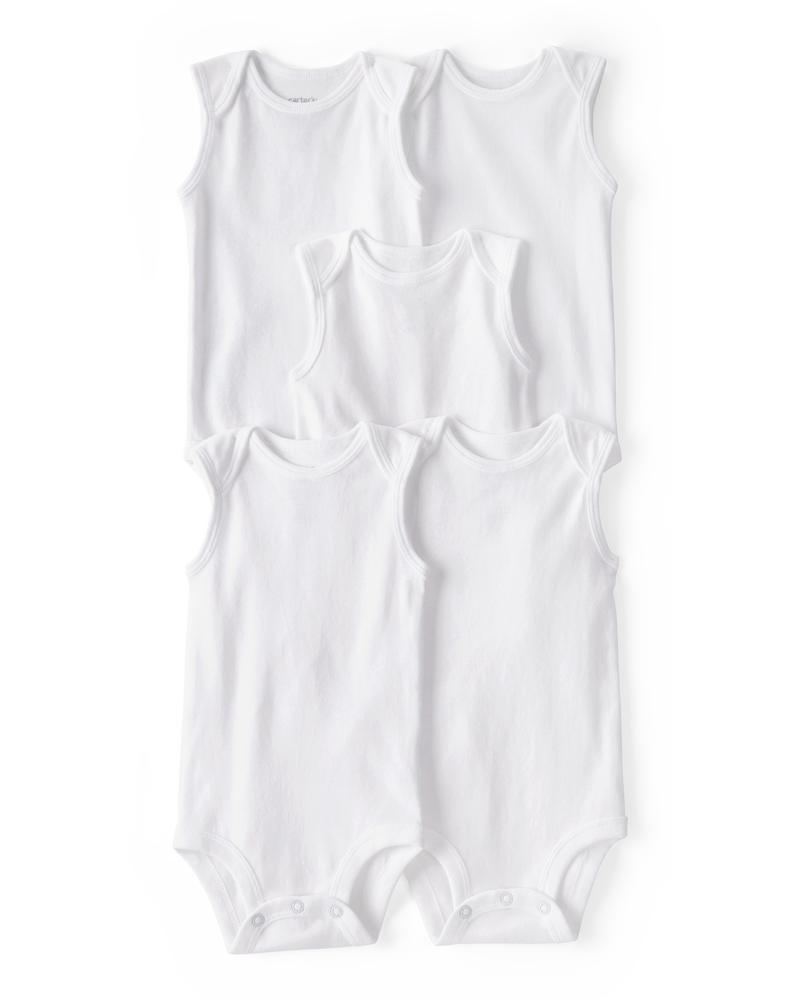 Baby 5-Pack Sleeveless Bodysuits - White, image 1 of 5 slides