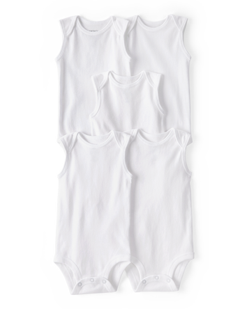 Baby 5-Pack Sleeveless Bodysuits - White, 