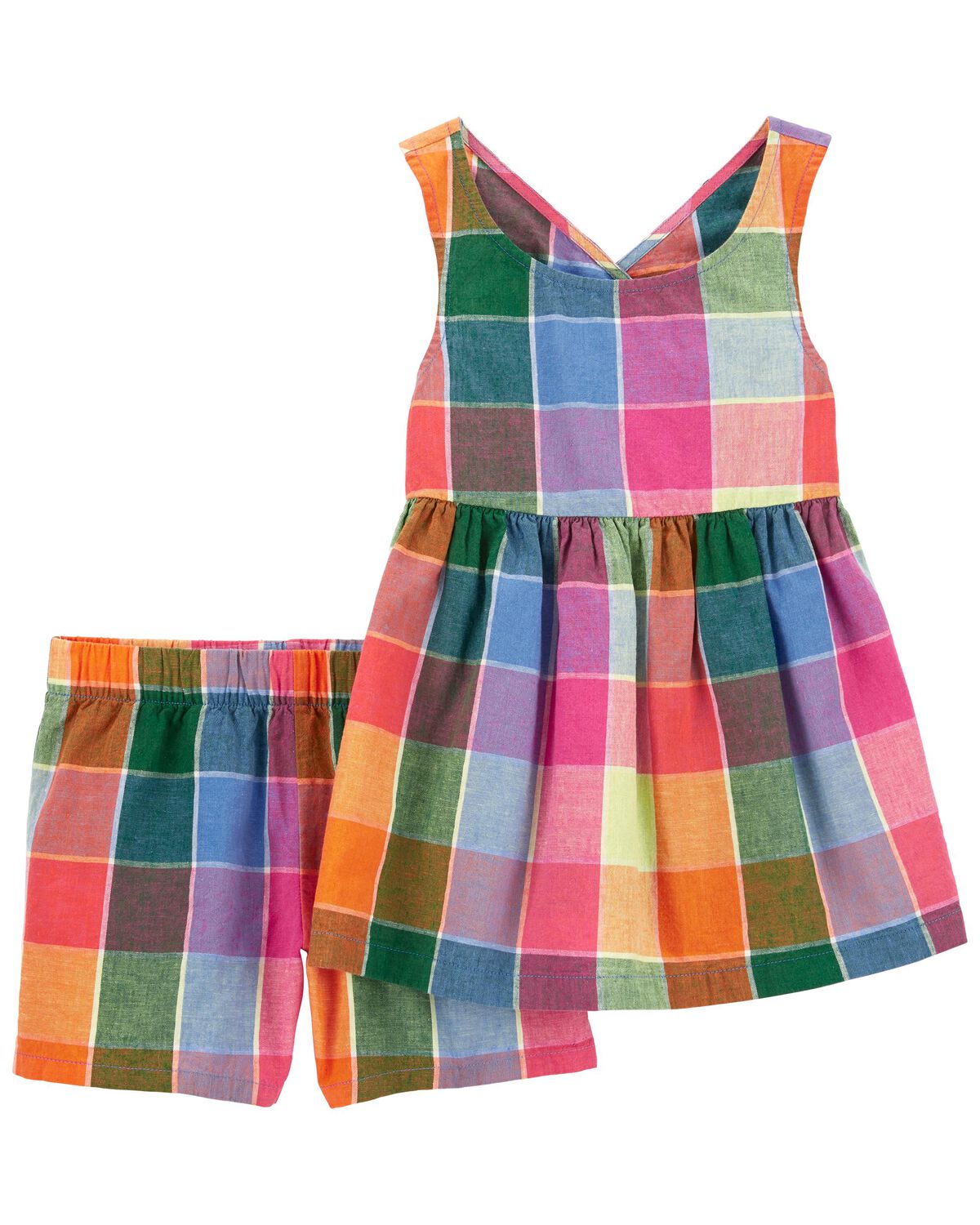 Multi Kid 2Piece Plaid Linen Set