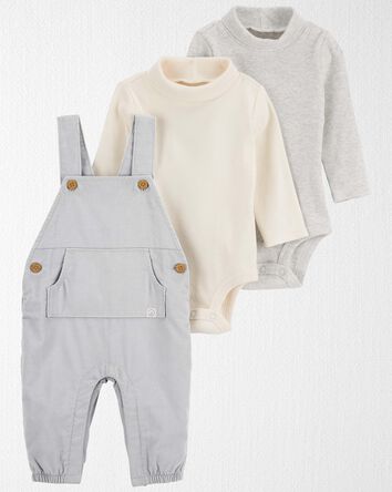 Baby Organic Cotton Mock Neck Bodysuits & Corduroy Overall Set, 