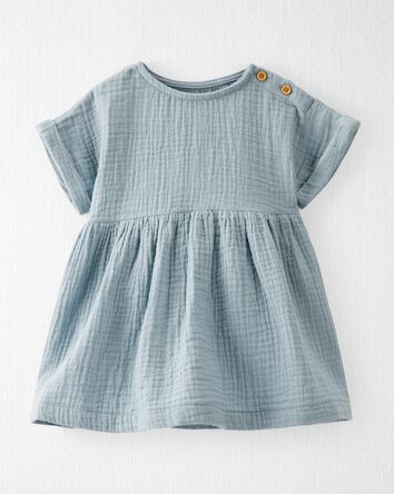 Toddler Organic Cotton Gauze Dress in Blue, 