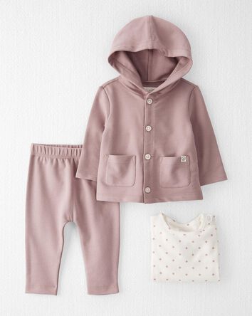 Baby Organic Mauve 3-Piece Polka Dot Playwear Set, 