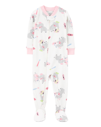 Toddler 1-Piece Elephant Print 100% Snug Fit Cotton Footie Pajamas, 