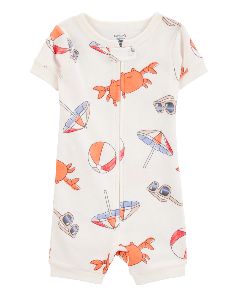Baby 1-Piece Beach Crab 100% Snug Fit Cotton Romper Pajamas - Ivory, image 1 of 3 slides