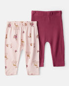 Baby Girl 2-Pack Deer & Floral Print PurelySoft Pull-On Pants - Burgundy/Pink, image 1 of 7 slides