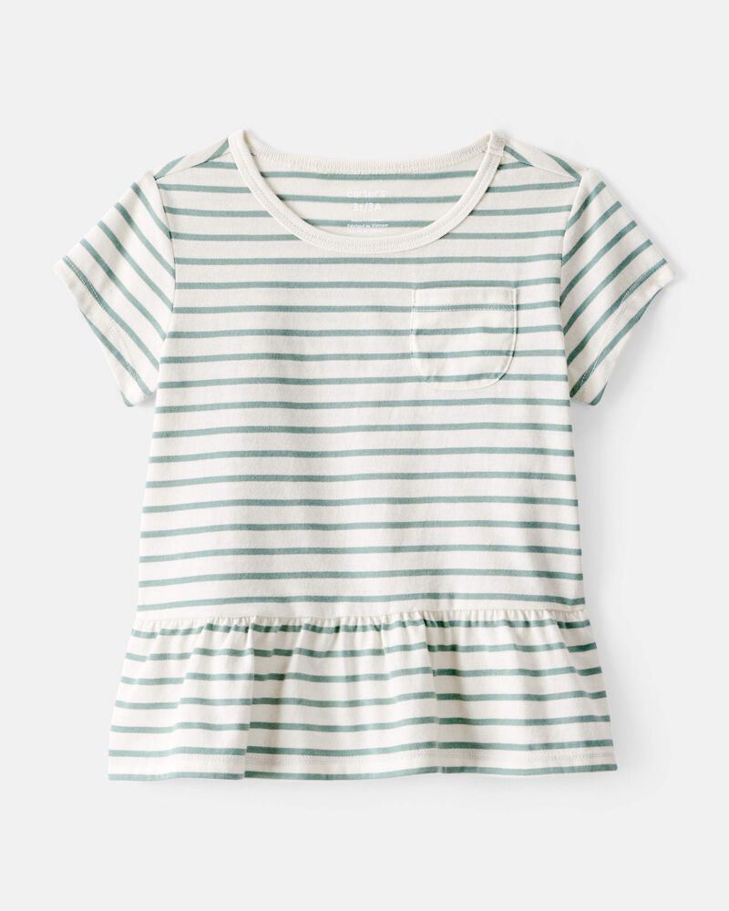 Toddler Girl Striped Short-Sleeve Peplum Top - White/Green, image 1 of 3 slides