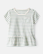 Toddler Girl Striped Short-Sleeve Peplum Top - White/Green, image 1 of 3 slides