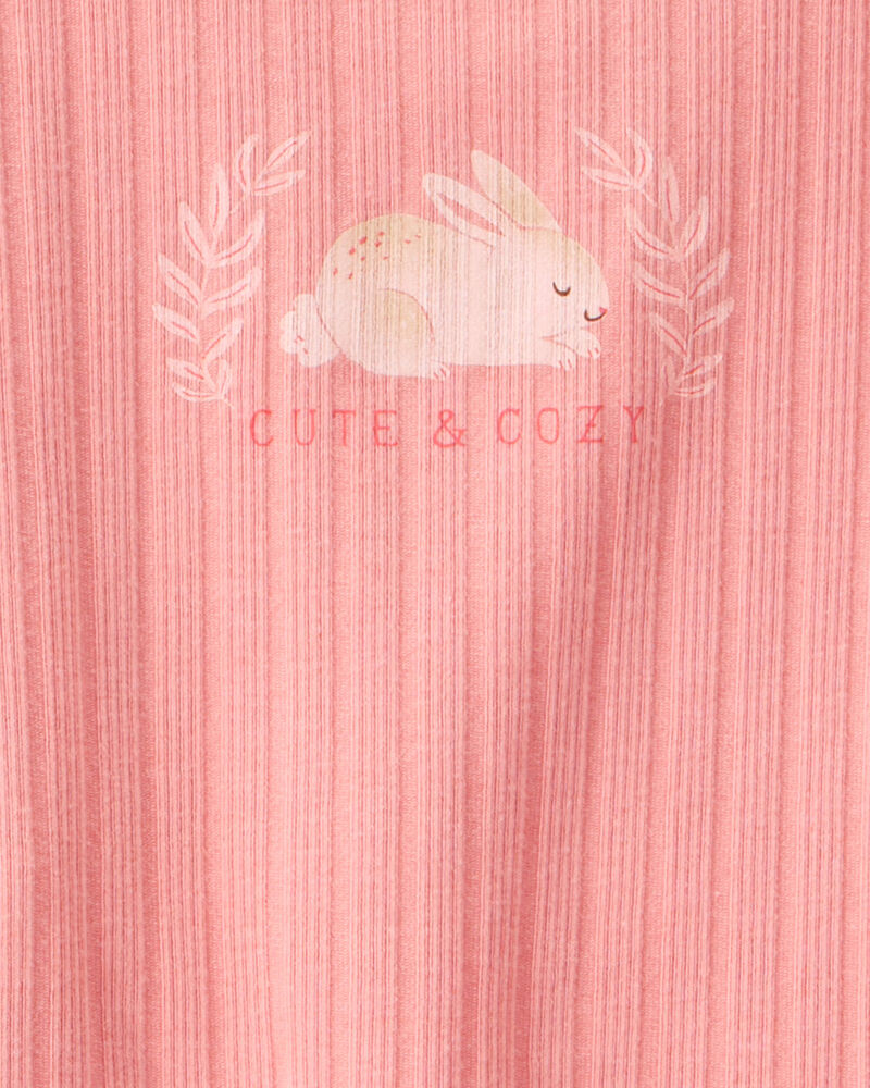 Toddler Girl 2-Piece Bunny Drop Needle Ribbed Pajamas - Pink, image 2 of 3 slides