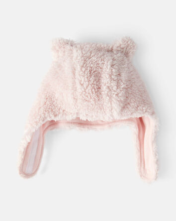 Baby Girl Sherpa Winter Hat & Mittens Set - Pink, 