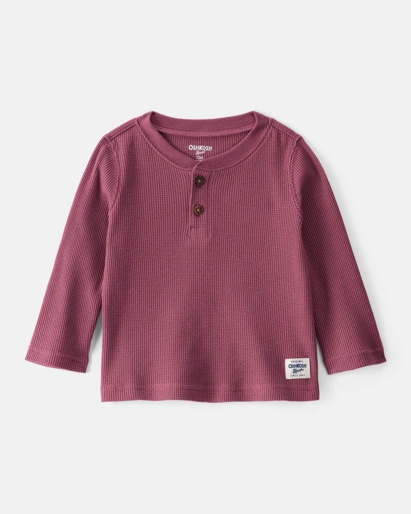 Baby Boy Long-Sleeve Henley T-Shirt - Red, image 1 of 3 slides
